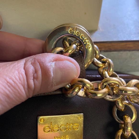 Vintage Electre Paris Brown Nylon Gold Chain Mini Pouch Coastal Granola … - Picture 2 of 6